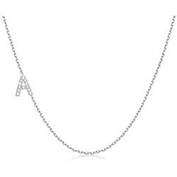 Sllaiss 925 Sterling Silver Crystals Initial Sideways Choker Necklace Mini Alphabet Letter Necklace Tiny Initial Necklace Made with Swarovski Crystals ,Initial Jewelry for Anniversary Birthday