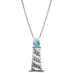 Honolulu Jewelry Company Sterling Silver and Blue Topaz Lighthouse Necklace Pendant with 18'' Box Chain