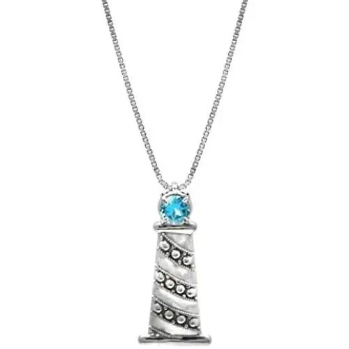 Honolulu Jewelry Company Sterling Silver and Blue Topaz Lighthouse Necklace Pendant with 18'' Box Chain Honolulu Jewelry Company Sterling Silver and Blue Topaz Lighthouse Necklace Pendant with 18'' Box Chain