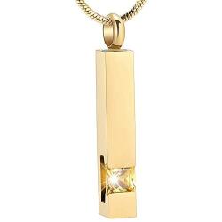 zeqingjw Gold Cremation Jewelry for Ashes Necklace Stainless Steel Crystal Bar Charm Urn Pendants Ashes Cube Memorial Keepsake Jewelry