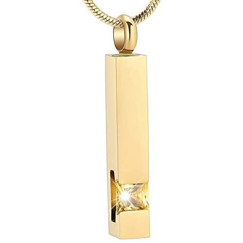zeqingjw Gold Cremation Jewelry for Ashes Necklace Stainless Steel Crystal Bar Charm Urn Pendants Ashes Cube Memorial Keepsake Jewelry