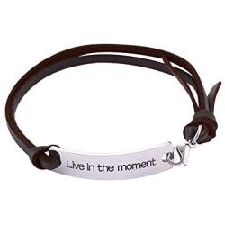 LIKGREAT Mens and Womens Inspirational Quote Leather Wrap Bracelet Engraved Stainless Steel Jewelry Adjustable