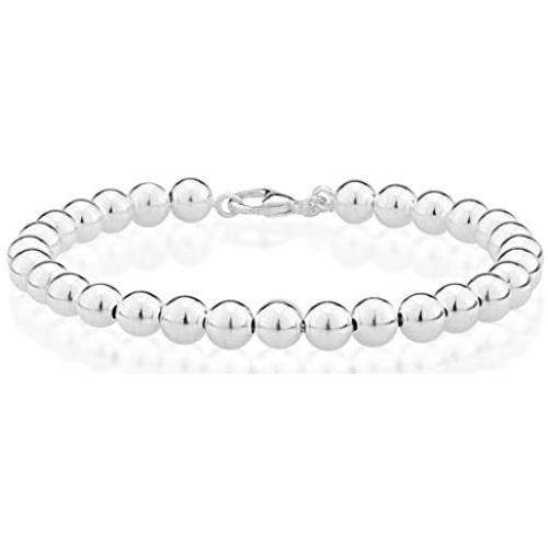 Miabella 925 Sterling Silver Italian Handmade 6mm Bead Ball Strand Chain Bracelet for Women 7, 7.5, 8 Inch Made in Italy