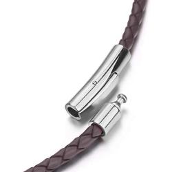 Braided Leather Cord 3MM Chain Necklace Stainless Steel Durable Snap Clasp, Men Women DIY Woven Rope Chain for Pendant Black/Brown/Red/Blue 18-30inch