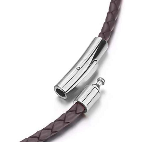 Braided Leather Cord 3MM Chain Necklace Stainless Steel Durable Snap Clasp, Men Women DIY Woven Rope Chain for Pendant Black/Brown/Red/Blue 18-30inch
