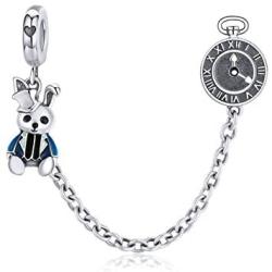 LAMOONY Safety Chain Charm 925 Sterling Silver Stopper Charm Clip Charm Lock Charm for Pandora Charm Bracelet (o)