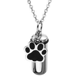 Jovivi Personalized Custom Stainless Steel Pet Puppy Dog Paw Charm Cylinder Urn Necklace Keychain for Ashes Memorial Keepsake Pendant Cremation Jewelry with Filler Kit and Box