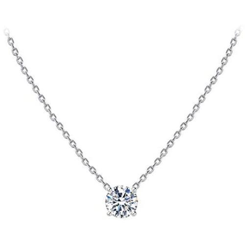 S.Leaf Dainty Cubic Zirconia Necklace Sterling Silver Solitaire Pendant Necklace Gold Necklaces for Women