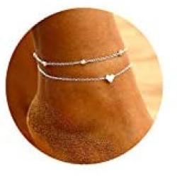 Beads Heart Anklet Cute Ankle Bracelets for Women Gold Silver Anklets for Women Beach Foot Chain for Teen Girls