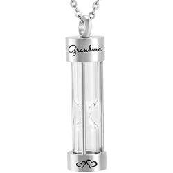 Silver Hourglass Glass Urn Necklace for Ashes Cremation Pendant Memorial Jewelry dad mom