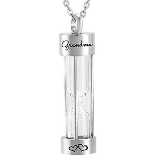 Silver Hourglass Glass Urn Necklace for Ashes Cremation Pendant Memorial Jewelry dad mom