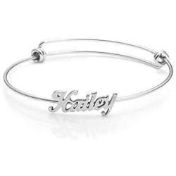 MANZHEN Custom Name Bracelet Adjustable Wire Bangle Personalized Jewelry for Women