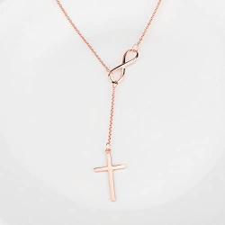 Infinity Cross Pendant Y Necklace Lariat Style | .925 Sterling Silver | 3 Finishes Available