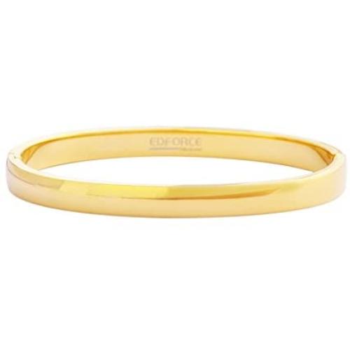 Edforce Stainless Steel Womens 18k Gold Plated Stackable Bangle Bracelet Hinged Oval-Shape Slip-On, (58mm x 49mm)