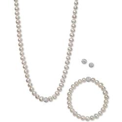 Regalia by Ulti Ramos Cultured Freshwater Pearl (7mm) & Crystal Sterling Silver .925 Jewelry Set (White)