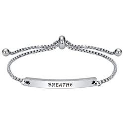 Personalized Faith Bracelet- BREATHE -Positive Inspirational Quotes Adjustable Cuff Jewelry For Women, Ideal Encouragement Gifts for Women