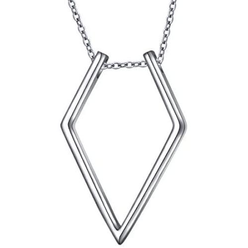 S925 Sterling Silver Jewelry Open Rhombus Pendant Ring Holder Necklace Wedding Engagement Anniversary Infinity Love Gift for Her, Wife, Girlfriend, Fiancee