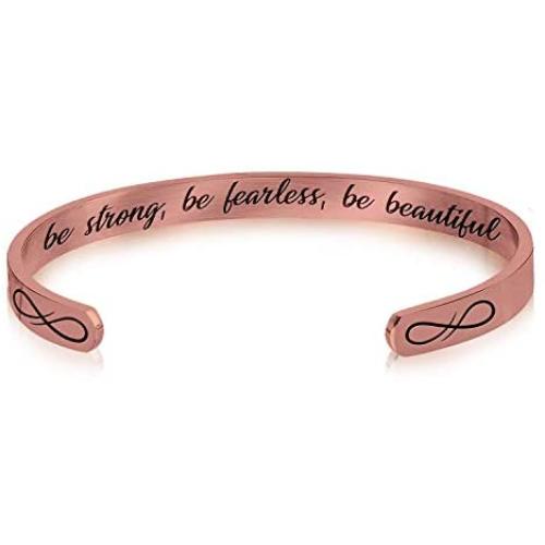 Luvalti ''Be Strong, Be Fearless, Be Beautiful'' Stainless Steel Bracelet - Cuff Bracelet - Motivational Jewelry Gift