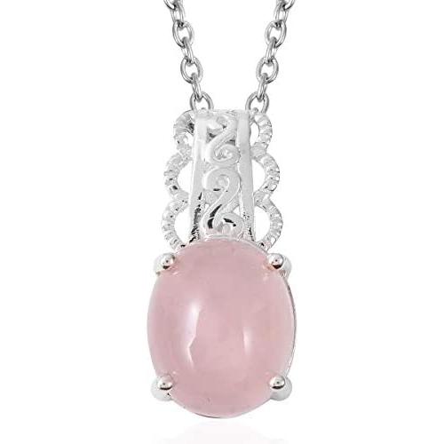 Shop LC Delivering Joy 925 Sterling Silver Rose Quartz Chain Pendant Necklace Fashion Jewelry for Women 18''