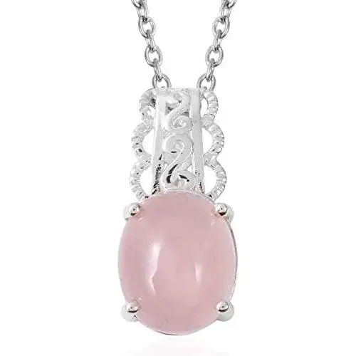 Shop LC Delivering Joy 925 Sterling Silver Rose Quartz Chain Pendant Necklace Fashion Jewelry for Women 18''