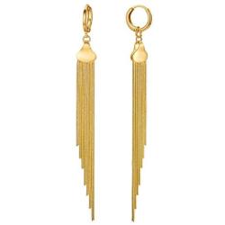 Tassel Dangle Earrings 18k Gold Plated Long Metal Chain Drop Earrings Minimalist Huggie Hoop Fringe Earrings For Women Girls Kids Dainty Hypoallergenic Earrings Christmas Thanksgiving Day Gifts