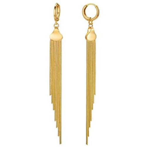 Tassel Dangle Earrings 18k Gold Plated Long Metal Chain Drop Earrings Minimalist Huggie Hoop Fringe Earrings For Women Girls Kids Dainty Hypoallergenic Earrings Christmas Thanksgiving Day Gifts