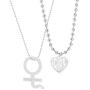 Cute iGirl Heart Pendant Necklace - Stainless Steel Double Sided Letter Necklace Harajuku Female Symbol Gothic Streetwear Ball Chain Jewelry for Girls and Women