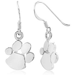 Sterling Silver Paw Print Dangle Hook Earrings