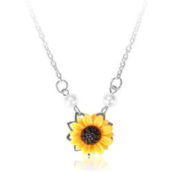 Brishow Sunflower Pendant Necklace Pearl Clavicular Chain Choker Fashion Jewelry Accessories for Women and Girls