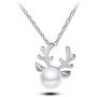 Elk Reindeer Deer Horn Pendant Necklace Simulated Pearl Stud Earrings Set for Women Girls Crystal Cute Xmas Jewelry Set