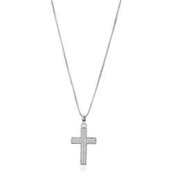 Vanbelle Stering Silver Jewelry Studded Cross Pendant-Necklace with Cubic Zirconia Stones and Rhodium Plated for Women and Girls