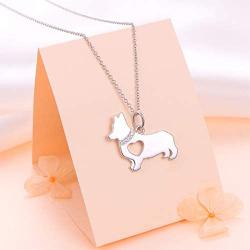 FLYOW 925 Sterling Silver Hollow Heart Husky Corgi Dog Pendant Necklace Jewelry for Women Girls Birthday Gift, 18''