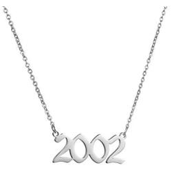 JIAHATE Year Necklace for Womens Girl,Initial Birth Year Number Necklace Men Boy Birthstone Birthday Charm Friendship Old English Font Stainless Steel Pendant Necklace Chain Jewelry