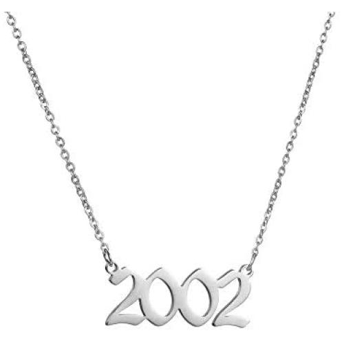 JIAHATE Year Necklace for Womens Girl,Initial Birth Year Number Necklace Men Boy Birthstone Birthday Charm Friendship Old English Font Stainless Steel Pendant Necklace Chain Jewelry