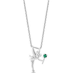 Jewelili Enchanted Disney Fine Jewelry Sterling Silver with Emerald Diamond Accent Tinker Bell Pendant