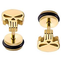 Stainless Steel Punisher Skull Stud Earrings Rock Skeleton Screw Back Earrings for Men Women