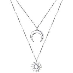 S925 Sterling Silver Moon Sun Double Layered Multilayer Choker Necklace for Women Lady