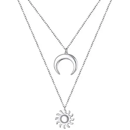 S925 Sterling Silver Moon Sun Double Layered Multilayer Choker Necklace for Women Lady S925 Sterling Silver Moon Sun Double Layered Multilayer Choker Necklace for Women Lady