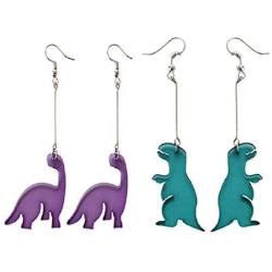 2 pairs Cute Dinosaur Drop Earrings Resin Funny Purple Dinosaur Acrylic Harajuku Earringsfor Women Girls