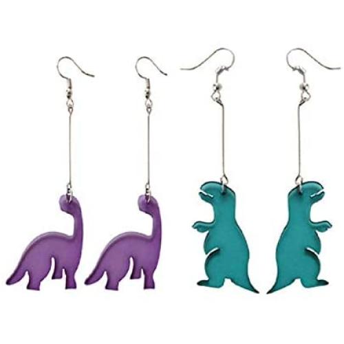 2 pairs Cute Dinosaur Drop Earrings Resin Funny Purple Dinosaur Acrylic Harajuku Earringsfor Women Girls