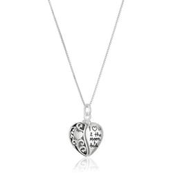 Sterling Silver Heart ''I Love U 2 The Moon and Back'' Pendant Necklace