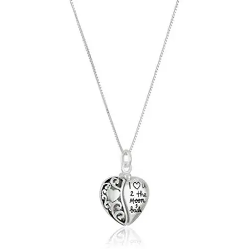 Sterling Silver Heart ''I Love U 2 The Moon and Back'' Pendant Necklace Sterling Silver Heart ''I Love U 2 The Moon and Back'' Pendant Necklace