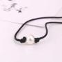 KWHY Single White Pearl Choker Necklace with Three Beads Freshwater Pearls Choker Necklace on Genuine Leather Cord Knotted Jewelry for Women Girls
