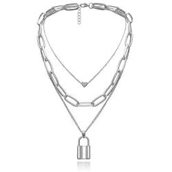 Krun Lock Necklace Y Pendant Simple Cute Heart Necklaces Long 3 Multilayer Chain Fashion Jewelry Women Girls Gift for Her