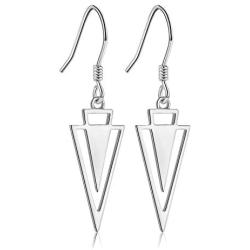 JZCOLOR S925 Sterling Silver Triangle Drop Earrings for Women Abstract Diamond-Shaped Necklace Rhombus Shaped Dangle Earrings Minimalist Geometric Jewelry Gift for Teens Girls