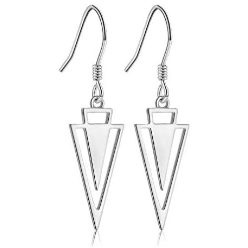 JZCOLOR S925 Sterling Silver Triangle Drop Earrings for Women Abstract Diamond-Shaped Necklace Rhombus Shaped Dangle Earrings Minimalist Geometric Jewelry Gift for Teens Girls