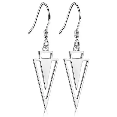 JZCOLOR S925 Sterling Silver Triangle Drop Earrings for Women Abstract Diamond-Shaped Necklace Rhombus Shaped Dangle Earrings Minimalist Geometric Jewelry Gift for Teens Girls