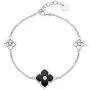 Black Onyx and Cubic Zirconia Flower Bracelet in Sterling Silver with Rhodium Plating 7-8 Inches Adjustable Lobster Claw by Lavari Jewelers