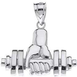 CaliRoseJewelry Sterling Silver Weightlifting Dumbell Barbell Fitness Gym Trainer Charm Pendant