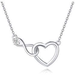 FANCIME 925 Sterling Sliver Infinity Love Heart Necklace Bracelet Cubic Zirconia Dainty Birthday Anniversary Jewelry Gifts for Her Women Girls, Adjustable Chain